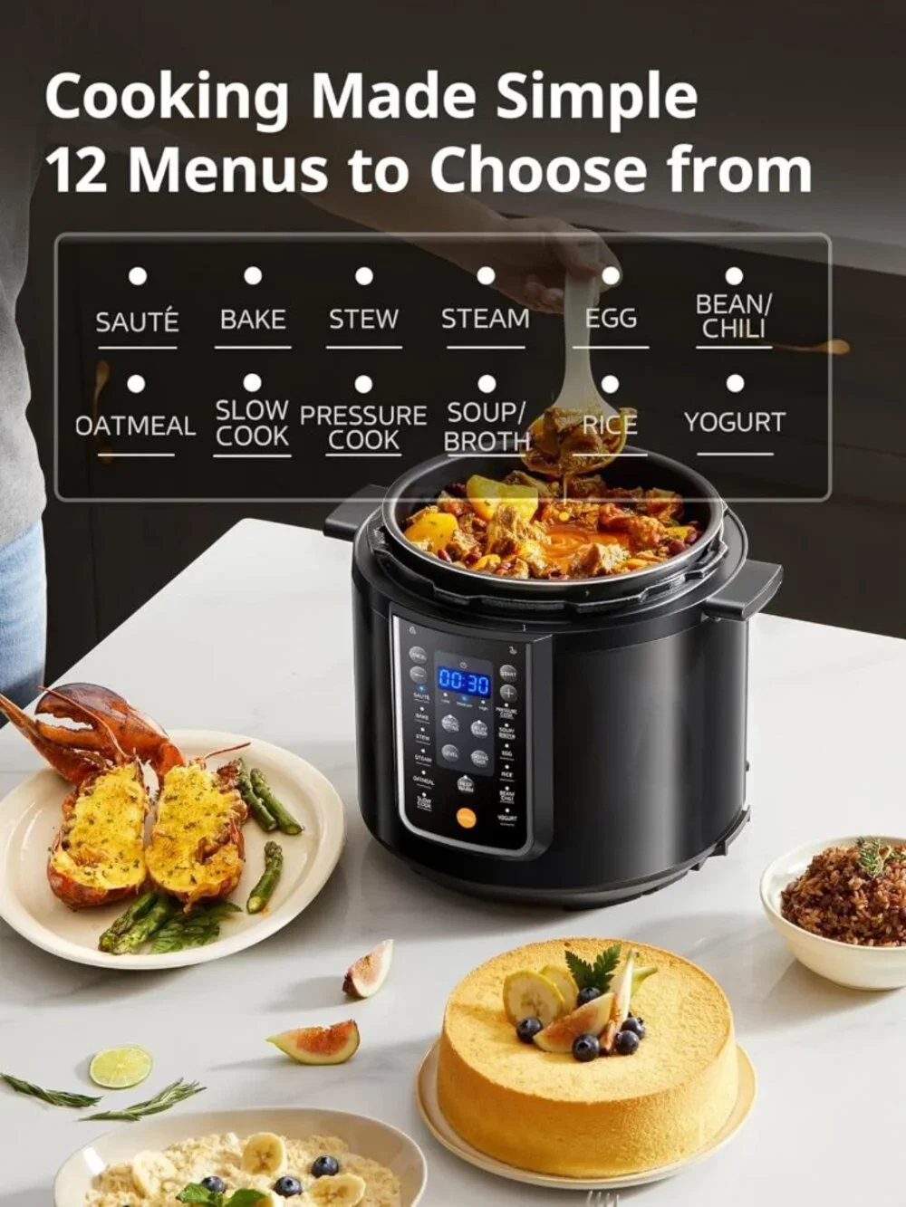 12-in-1 Electric Pressure Cooker, 6 Quart Nonstick Pot, Multi-Cooker for Easy
